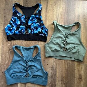 Lot of 3 PINK Victoria's Secret Ultimate Sports Bra - Floral Black, Green, Blue